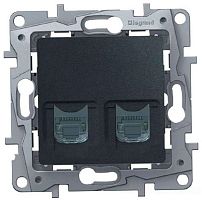 Розетка телефон+компьютер без рамки Legrand Etika 2-м. RJ11+RJ45 5е антрацит картинка